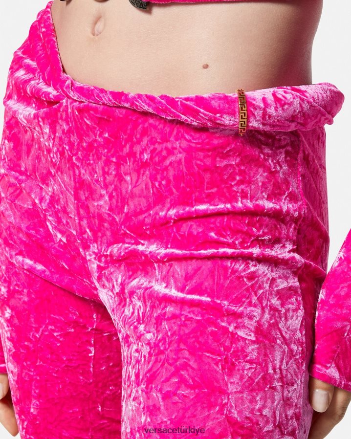 Versace haddelenmiş alevlendi kadife pantolon kadınlar fuşya Giyim B0HHR8215