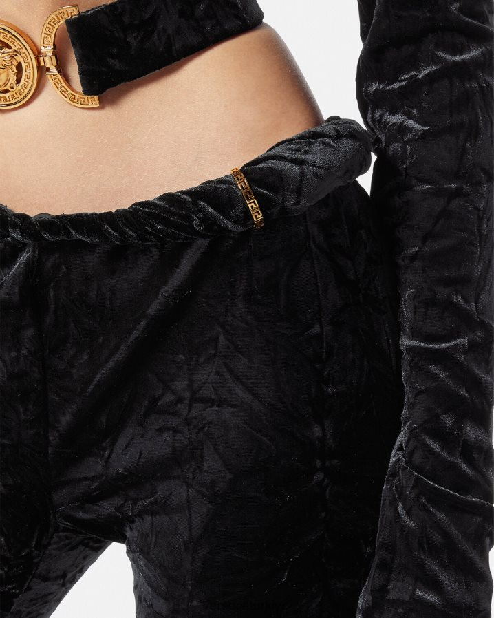 Versace haddelenmiş alevlendi kadife pantolon kadınlar siyah Giyim B0HHR8216