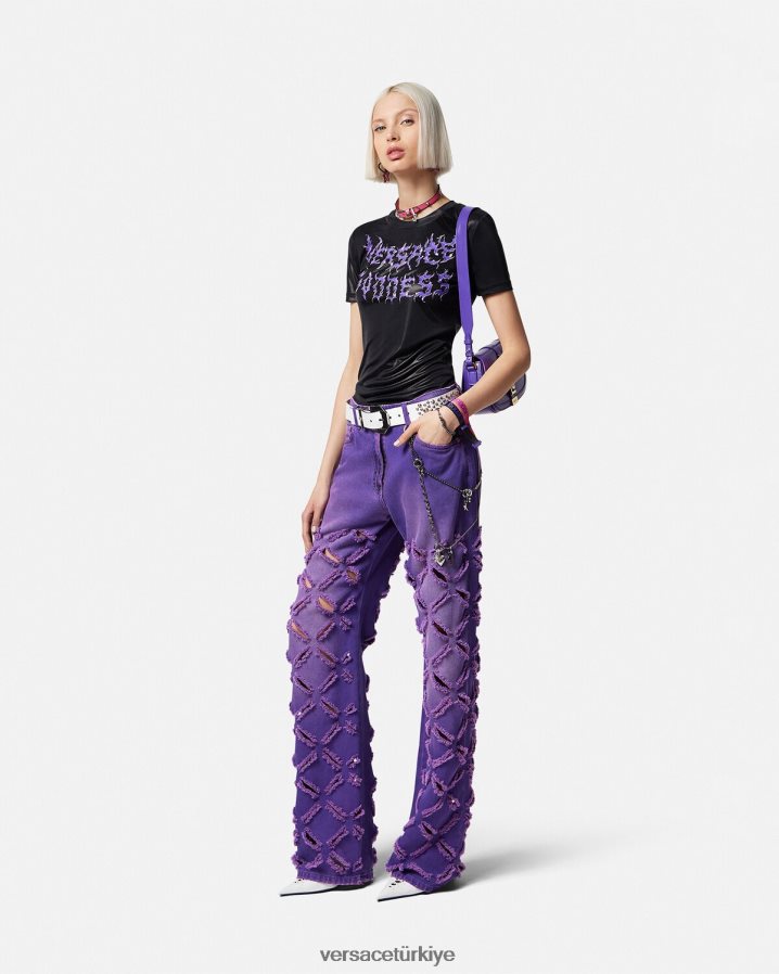 Versace kesik medusa kot pantolon kadınlar menekşe Giyim B0HHR8207