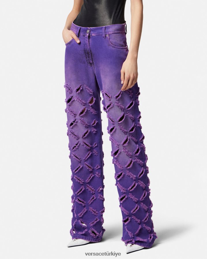 Versace kesik medusa kot pantolon kadınlar menekşe Giyim B0HHR8207