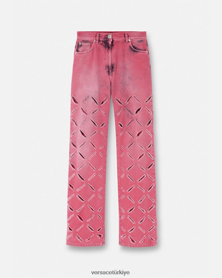 Versace kesik medusa kot pantolon kadınlar pembe Giyim B0HHR8206