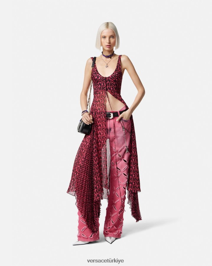Versace kesik medusa kot pantolon kadınlar pembe Giyim B0HHR8206