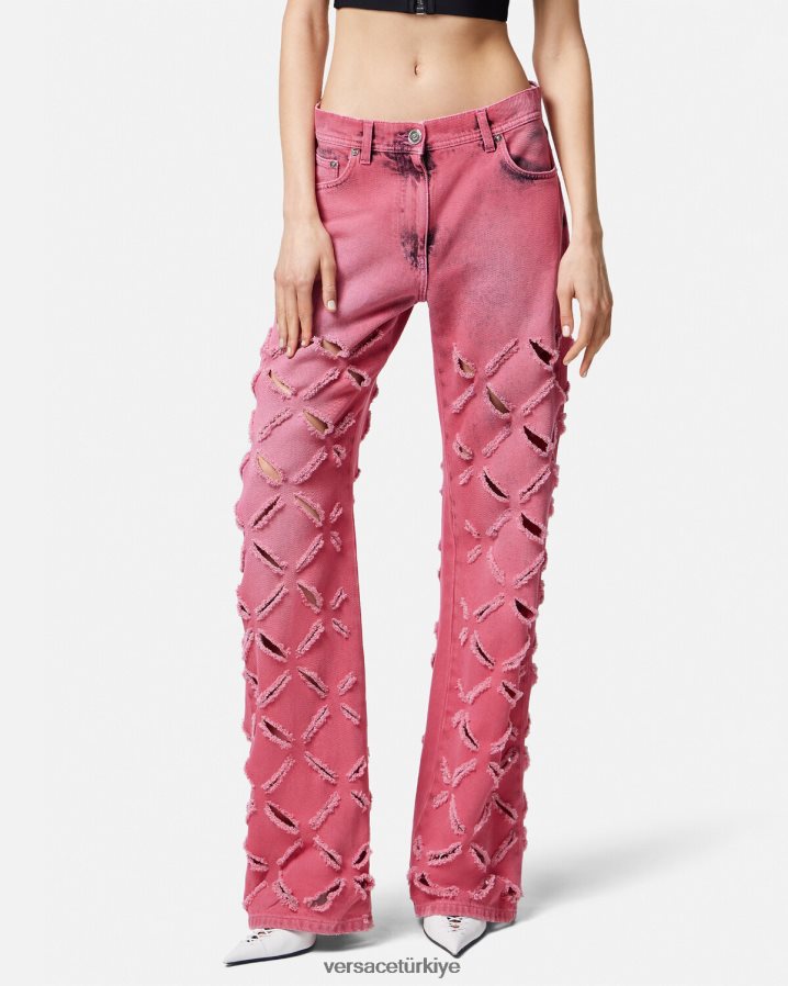 Versace kesik medusa kot pantolon kadınlar pembe Giyim B0HHR8206
