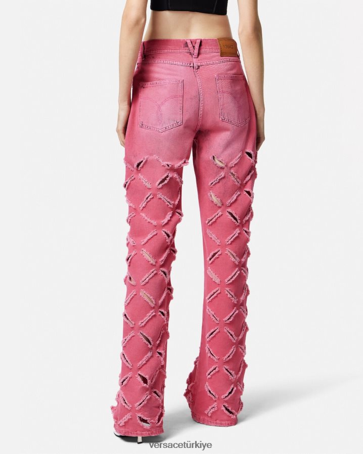 Versace kesik medusa kot pantolon kadınlar pembe Giyim B0HHR8206