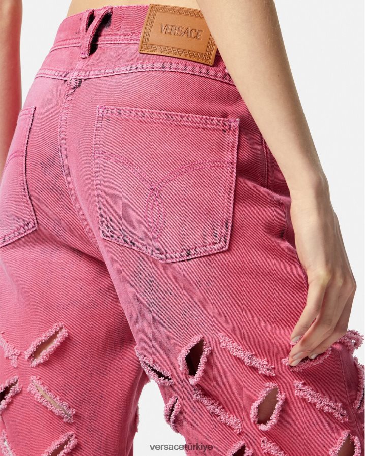 Versace kesik medusa kot pantolon kadınlar pembe Giyim B0HHR8206