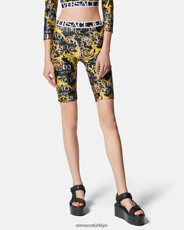 Versace logo couture bisiklet şortu kadınlar tek renk Giyim B0HHR82239