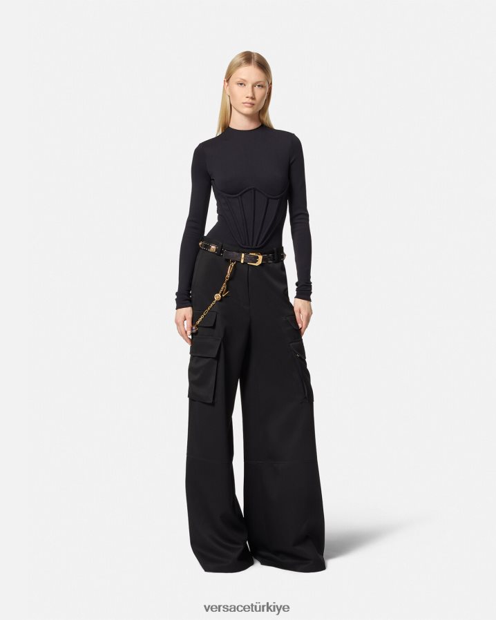 Versace logolu kargo pantolon kadınlar siyah Giyim B0HHR8201