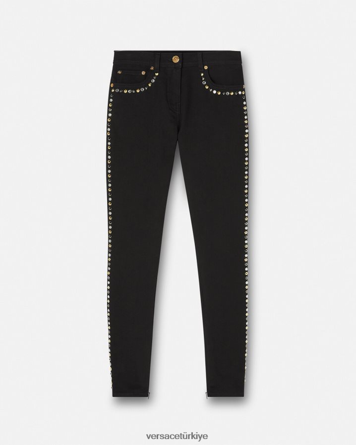 Versace medusa çivili skinny jean pantolon kadınlar siyah Giyim B0HHR8214