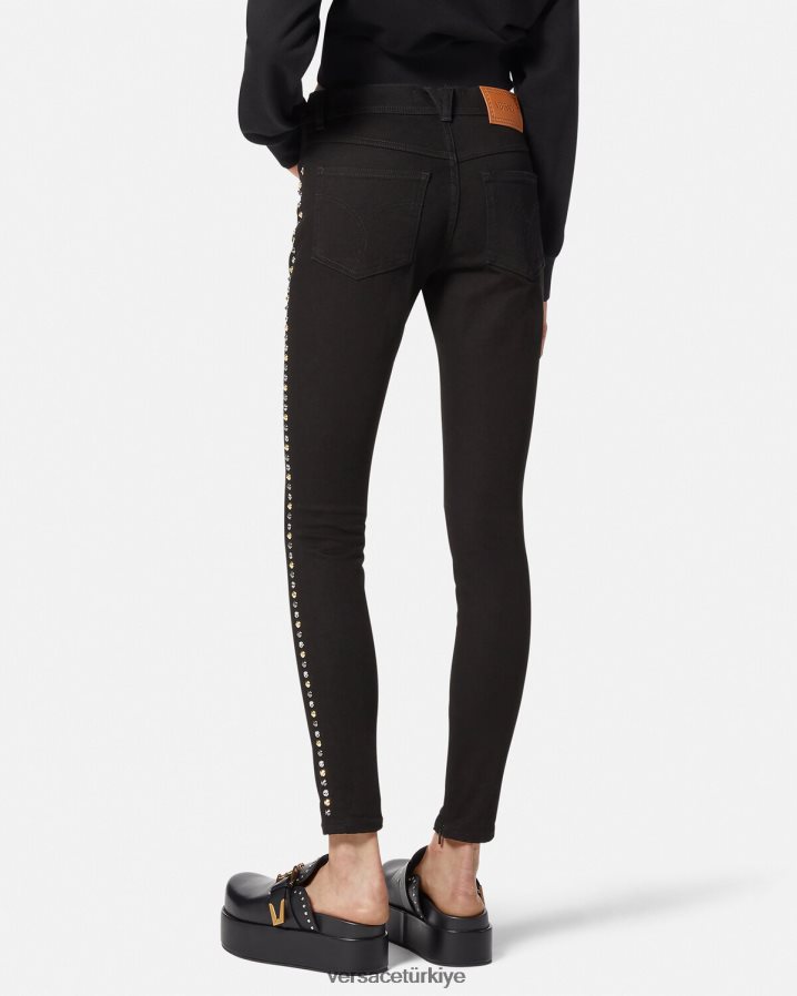 Versace medusa çivili skinny jean pantolon kadınlar siyah Giyim B0HHR8214