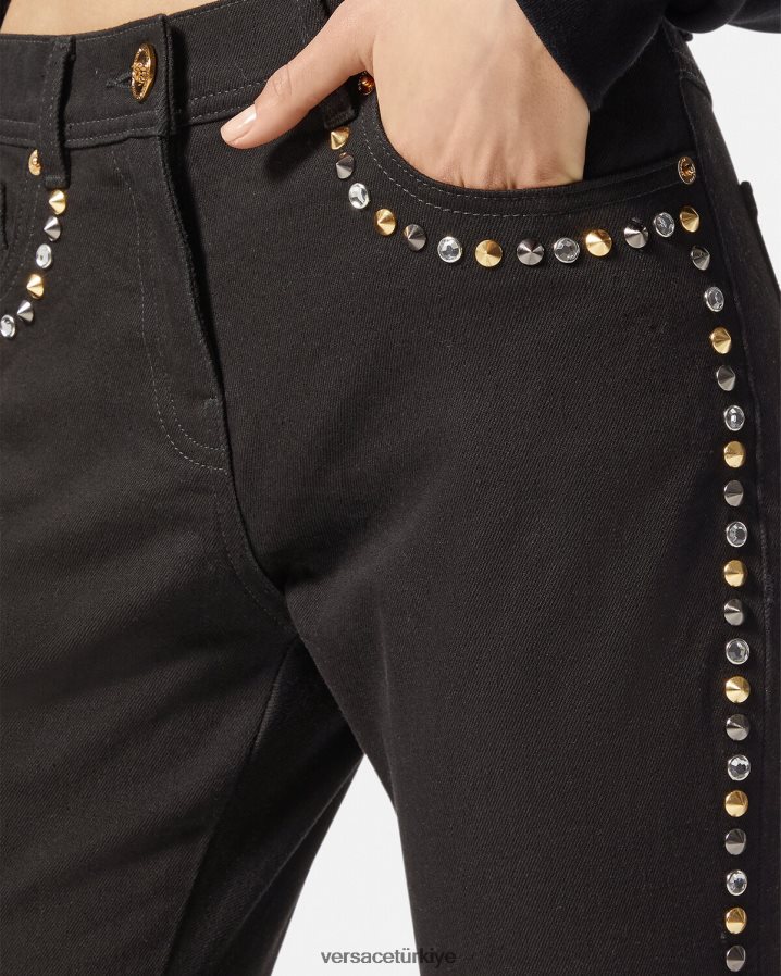 Versace medusa çivili skinny jean pantolon kadınlar siyah Giyim B0HHR8214