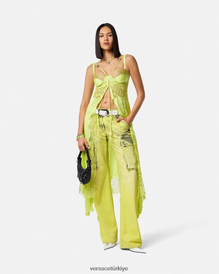 Versace sıkıntılı kargo kot pantolon kadınlar sarı Giyim B0HHR8225