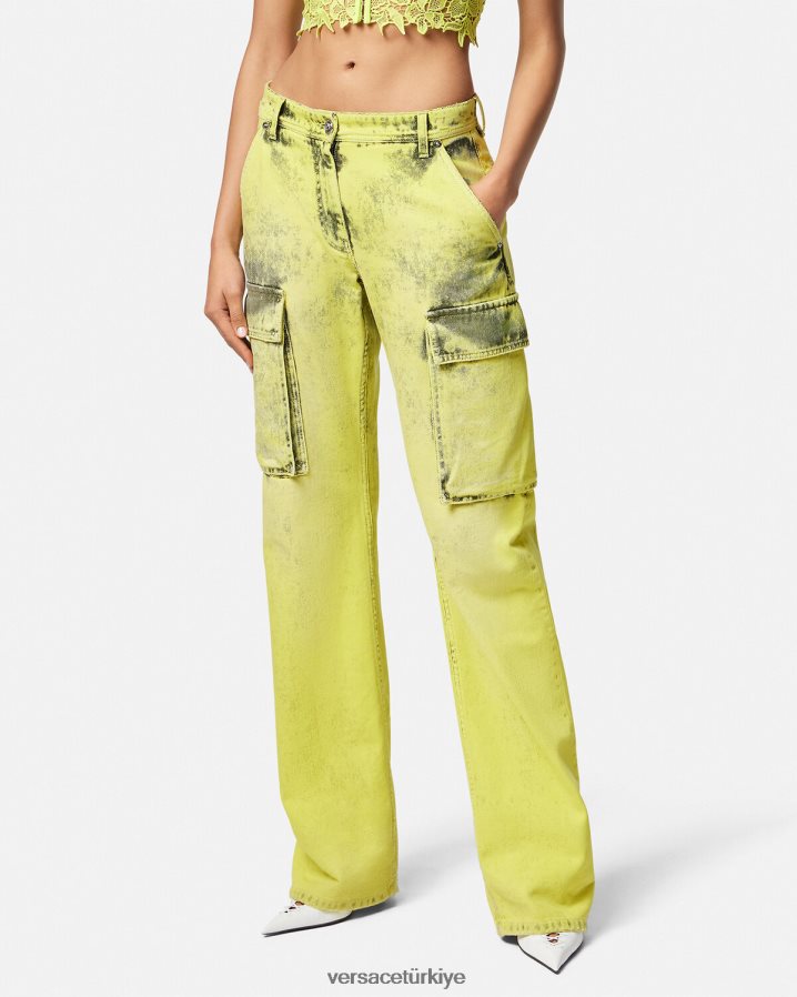 Versace sıkıntılı kargo kot pantolon kadınlar sarı Giyim B0HHR8225