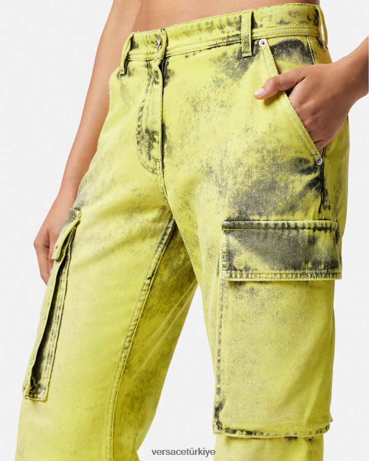 Versace sıkıntılı kargo kot pantolon kadınlar sarı Giyim B0HHR8225