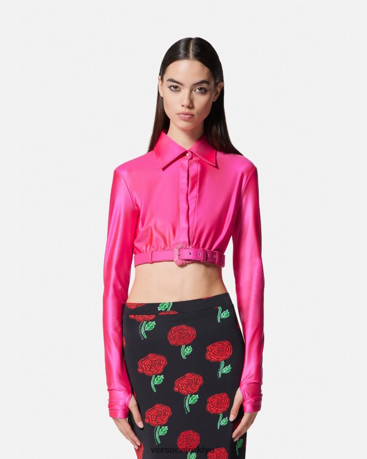 Versace barok tokalı mahsul gömlek kadınlar fuşya Giyim B0HHR82218