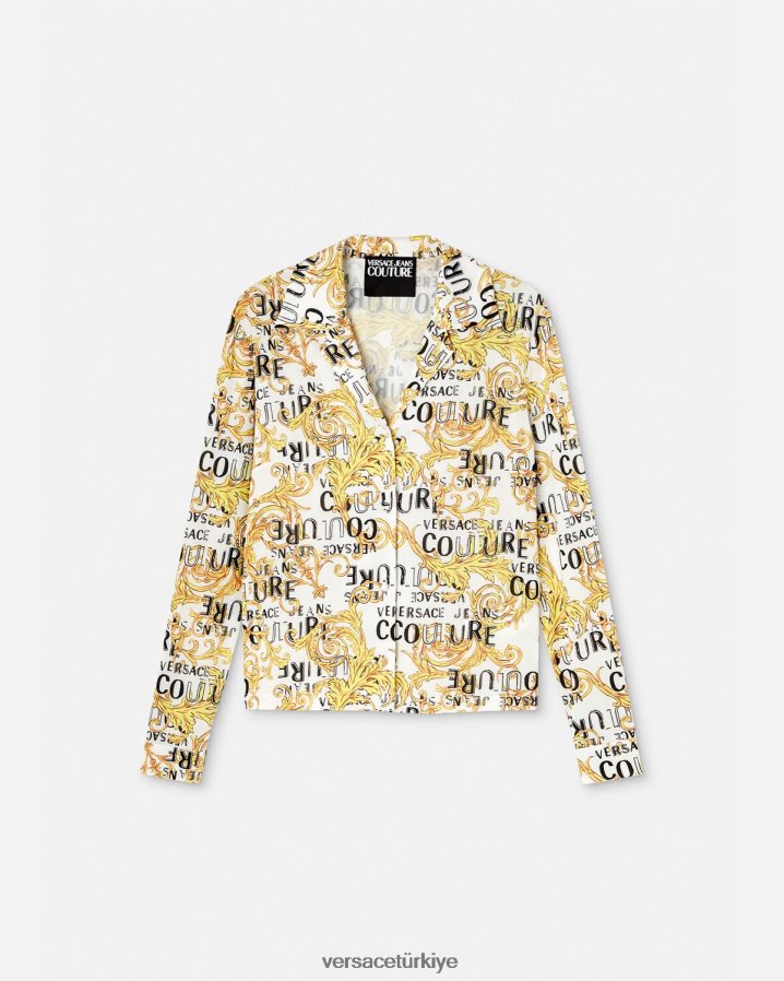 Versace logo couture gömlek kadınlar altın ve beyaz Giyim B0HHR82201