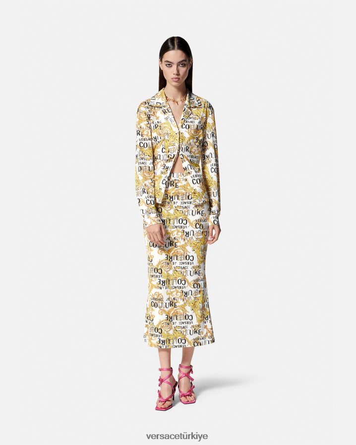 Versace logo couture gömlek kadınlar altın ve beyaz Giyim B0HHR82201