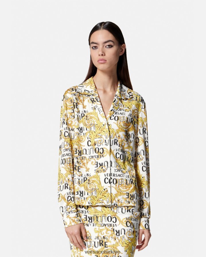 Versace logo couture gömlek kadınlar altın ve beyaz Giyim B0HHR82201