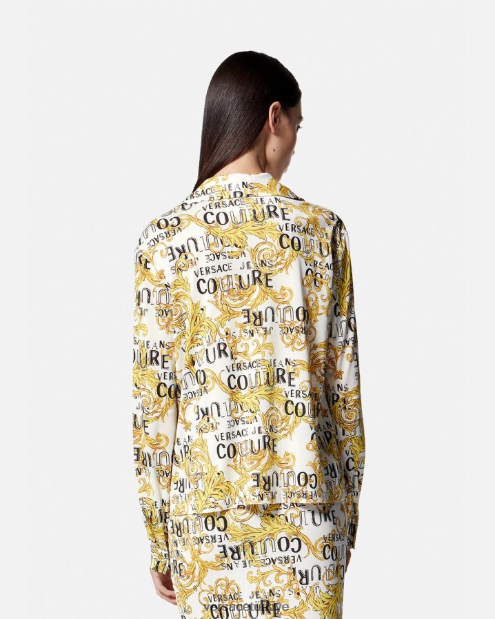 Versace logo couture gömlek kadınlar altın ve beyaz Giyim B0HHR82201