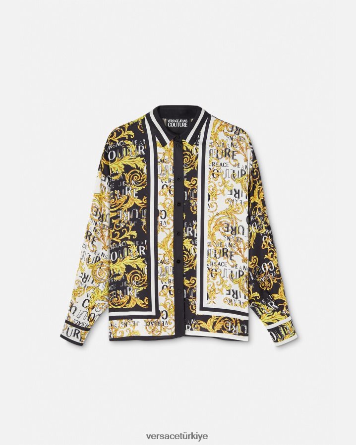 Versace logo couture gömlek kadınlar siyah altın Giyim B0HHR82202