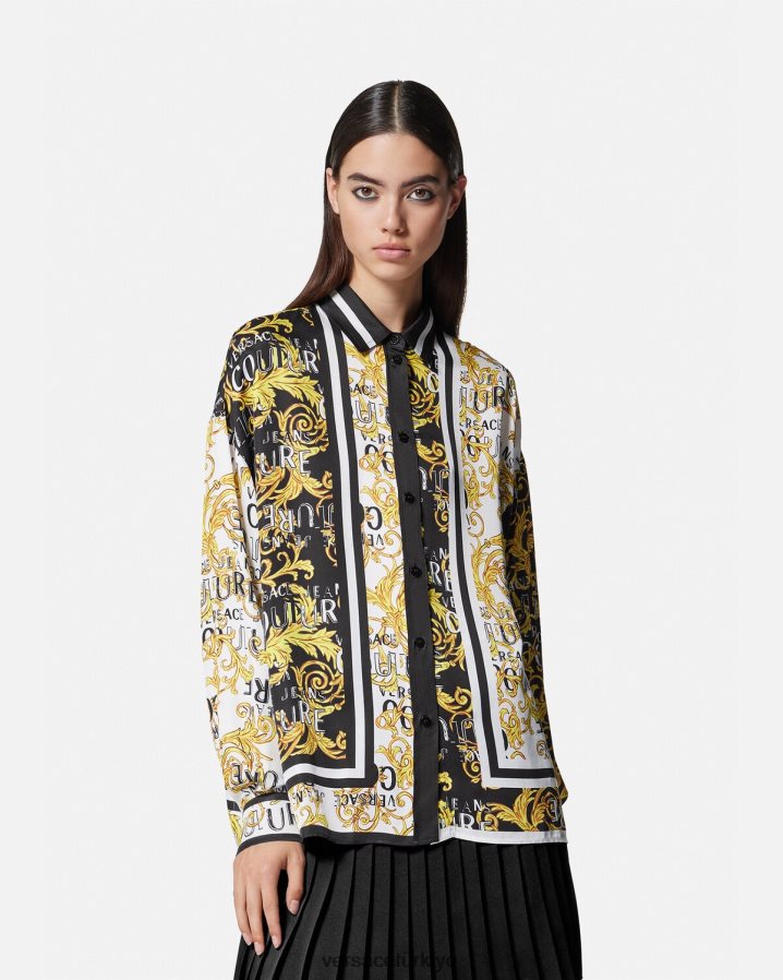 Versace logo couture gömlek kadınlar siyah altın Giyim B0HHR82202