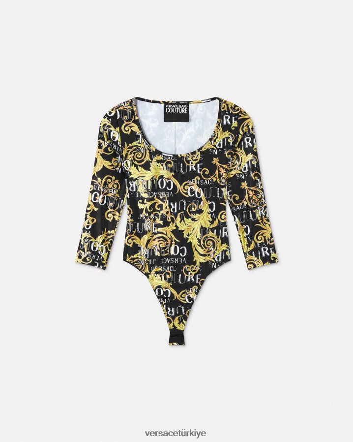 Versace logolu özel tasarım body kadınlar siyah altın Giyim B0HHR82211