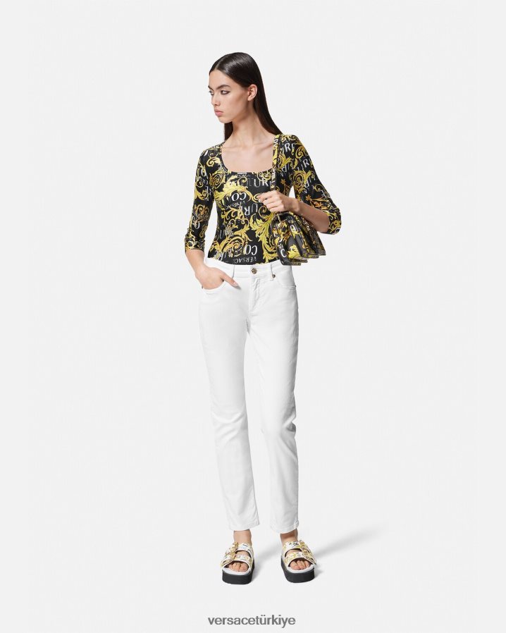 Versace logolu özel tasarım body kadınlar siyah altın Giyim B0HHR82211