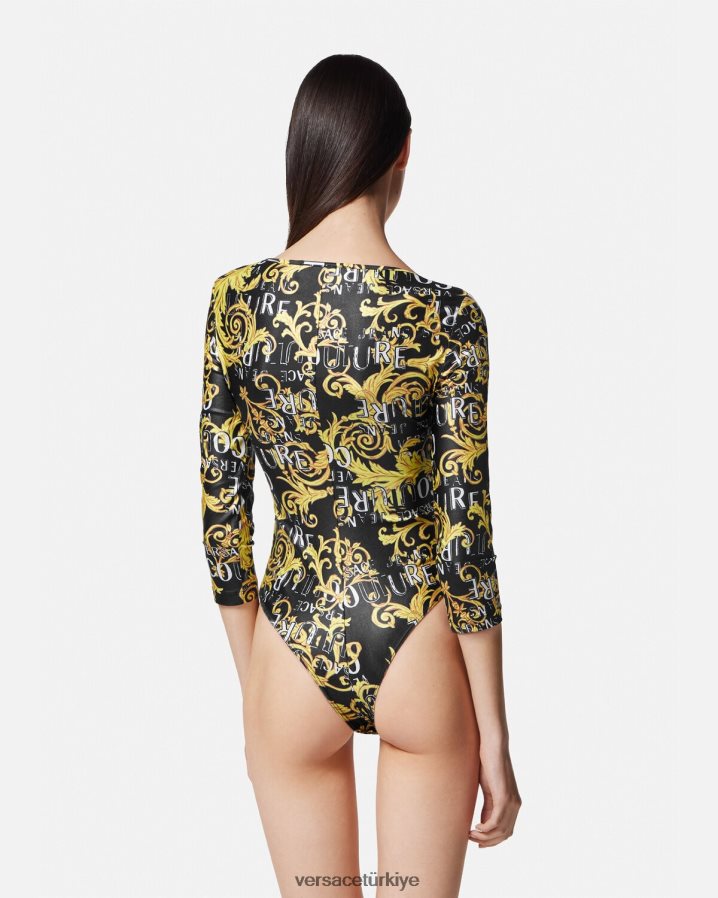 Versace logolu özel tasarım body kadınlar siyah altın Giyim B0HHR82211