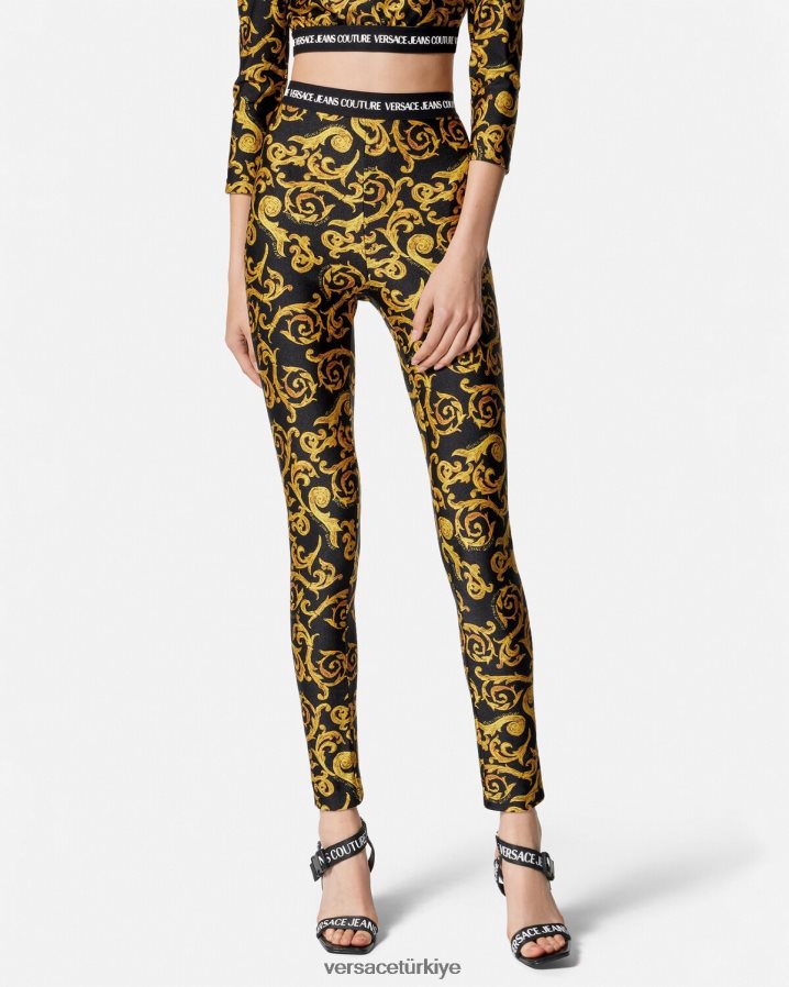 Versace kroki couture tayt kadınlar siyah altın Giyim B0HHR82178