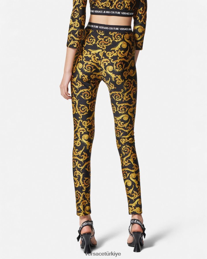 Versace kroki couture tayt kadınlar siyah altın Giyim B0HHR82178
