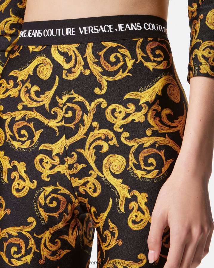 Versace kroki couture tayt kadınlar siyah altın Giyim B0HHR82178