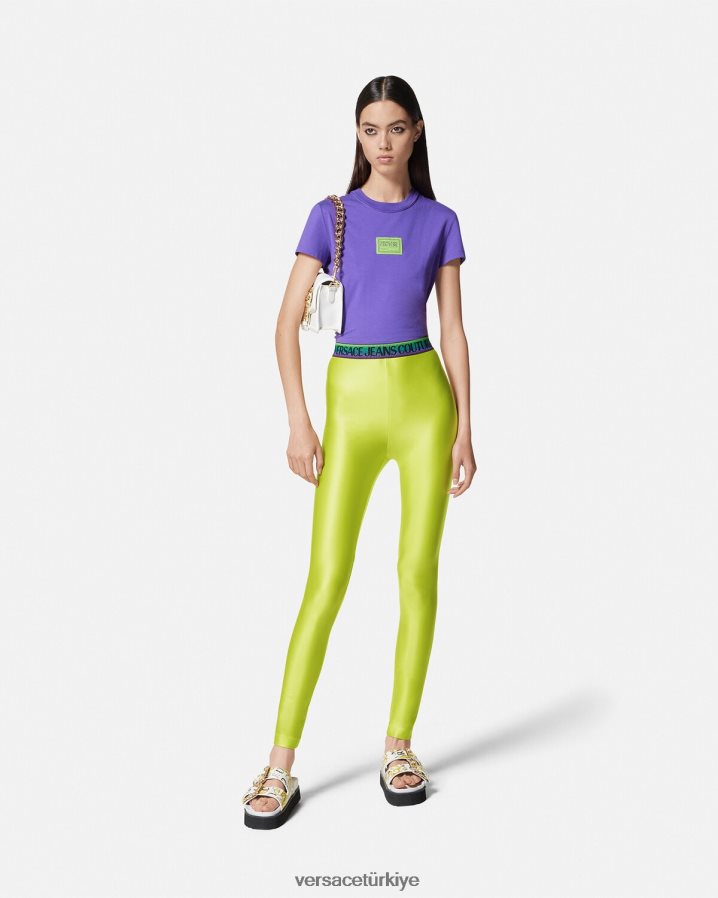 Versace logolu tayt kadınlar kireç Giyim B0HHR82241