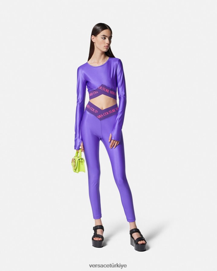 Versace logolu tayt kadınlar menekşe Giyim B0HHR82240
