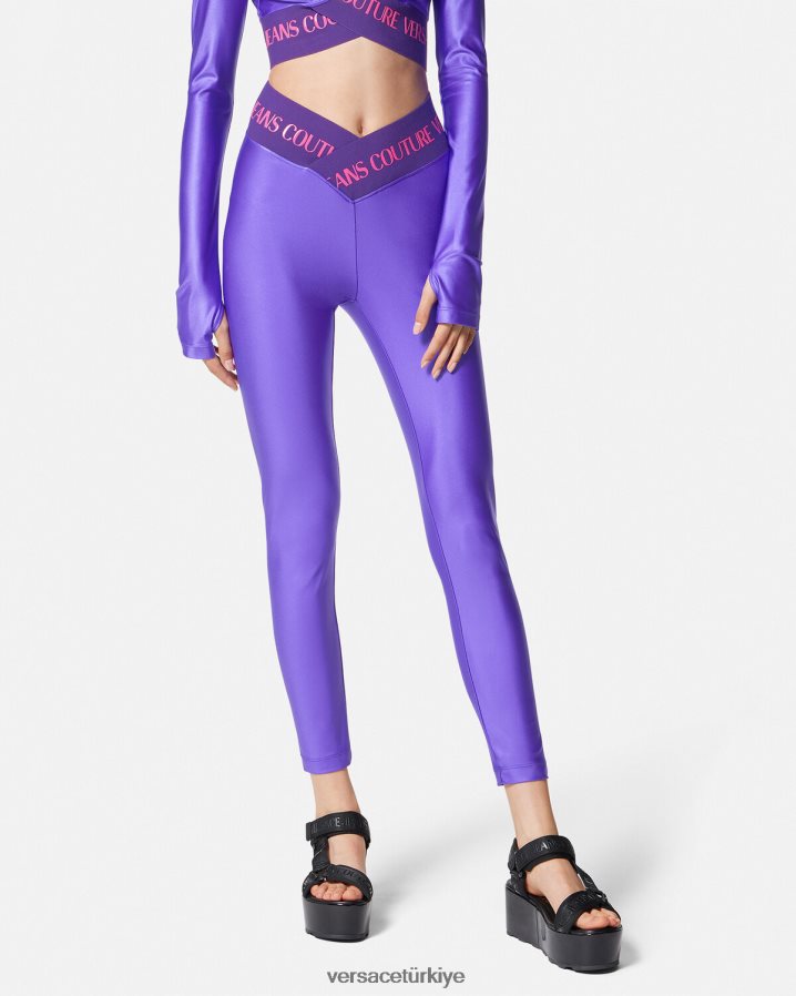 Versace logolu tayt kadınlar menekşe Giyim B0HHR82240