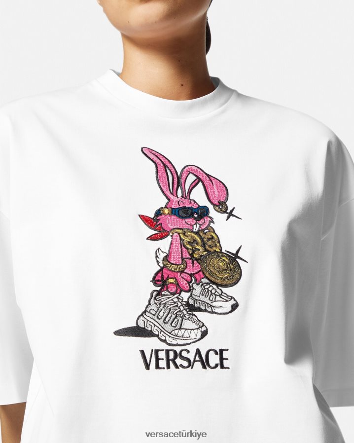 Versace bahar Şenliği tavşan tişörtü kadınlar beyaz Giyim B0HHR8148