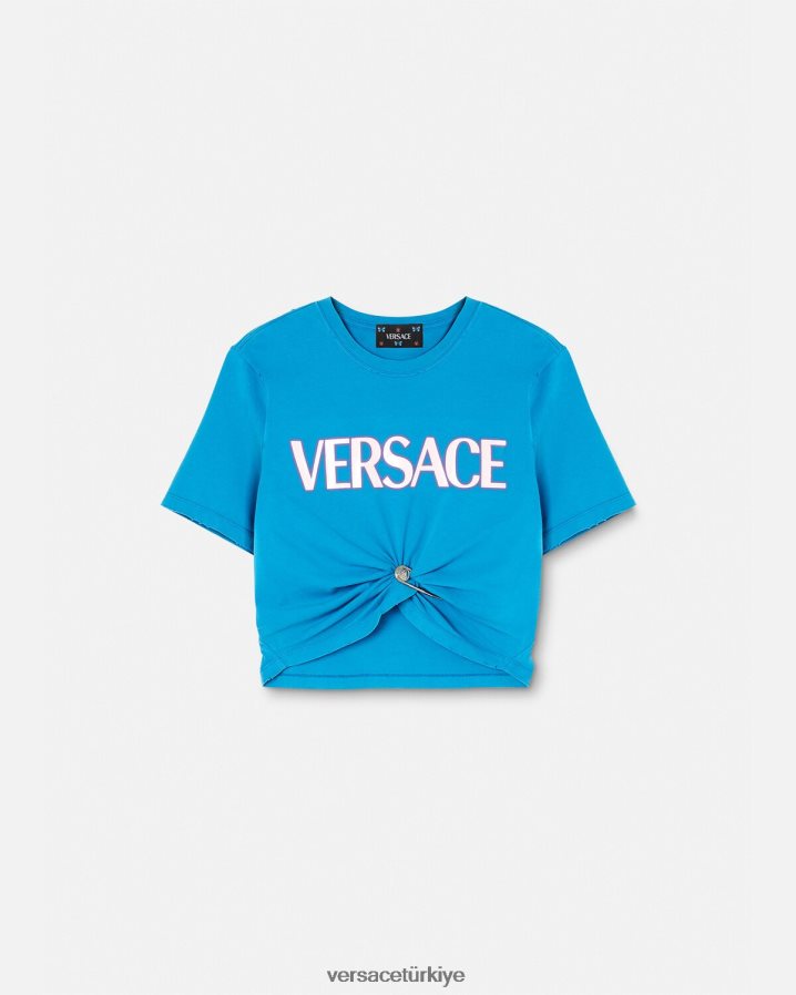 Versace çengelli iğne logolu tişört kadınlar mavi Giyim B0HHR8140