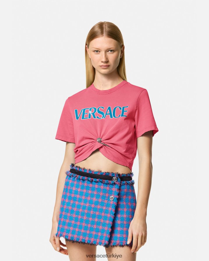 Versace çengelli iğne logolu tişört kadınlar pembe Giyim B0HHR8139