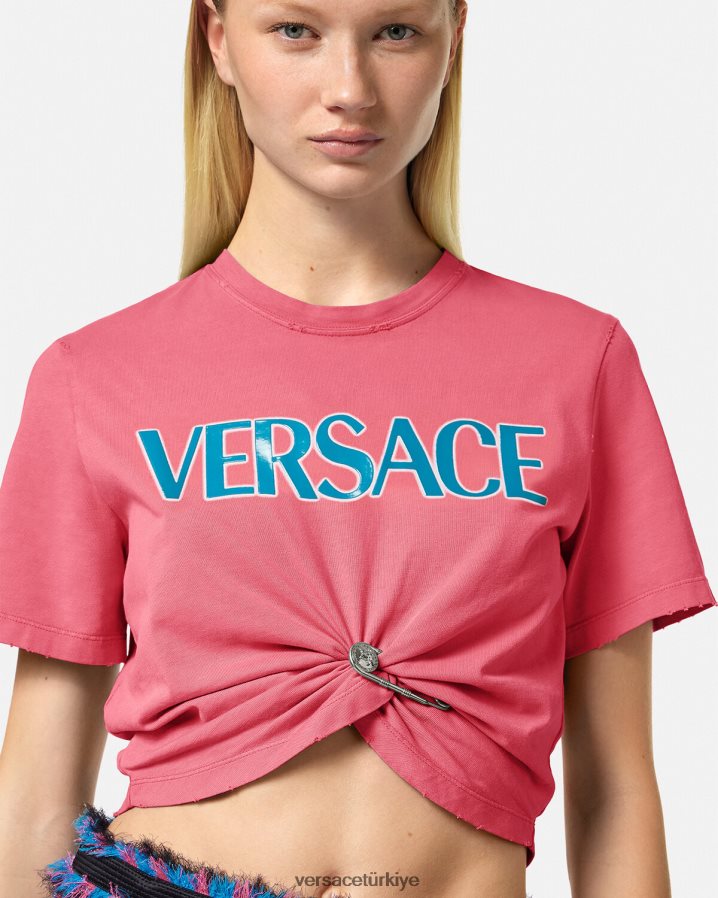 Versace çengelli iğne logolu tişört kadınlar pembe Giyim B0HHR8139