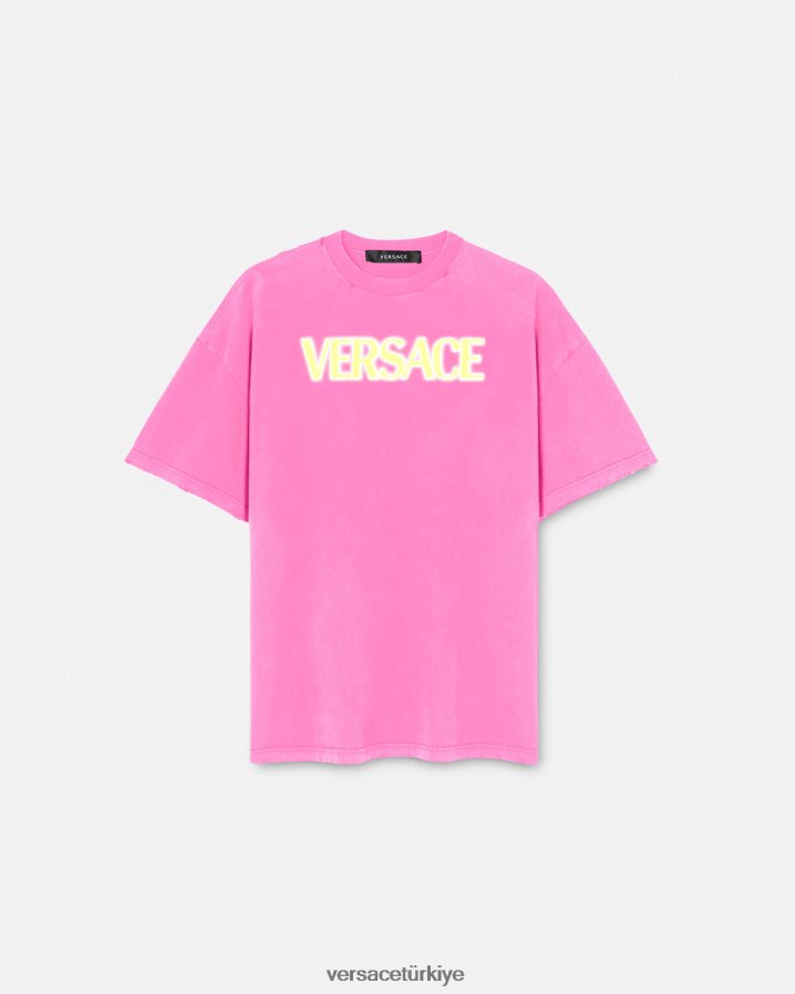 Versace eskitilmiş logolu tişört kadınlar pembe Giyim B0HHR8152