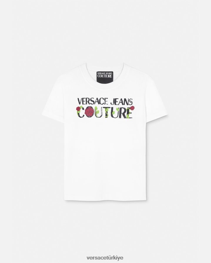 Versace gül logolu tişört kadınlar beyaz Giyim B0HHR82169