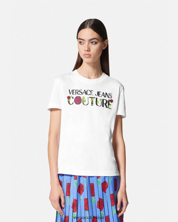 Versace gül logolu tişört kadınlar beyaz Giyim B0HHR82169