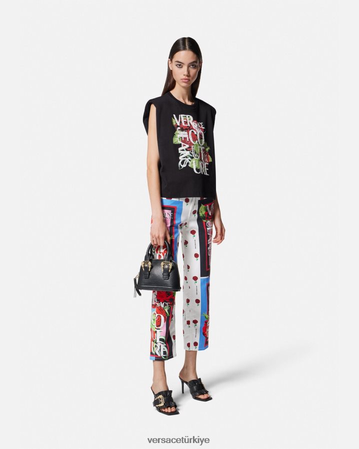 Versace gül logolu tişört kadınlar siyah Giyim B0HHR82174