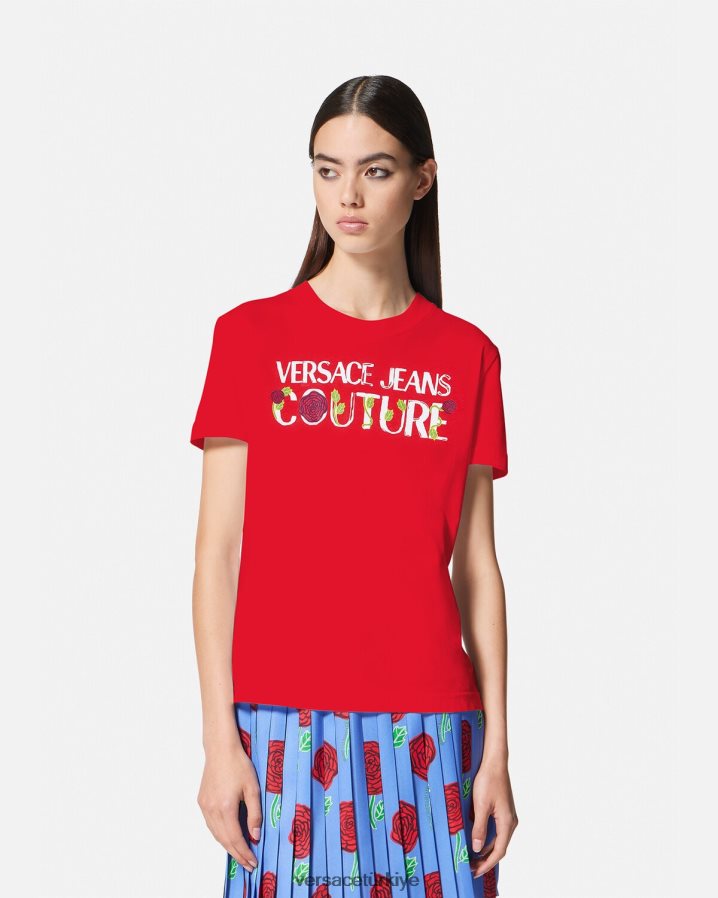 Versace gül logolu tişört kadınlar turuncu Giyim B0HHR82168
