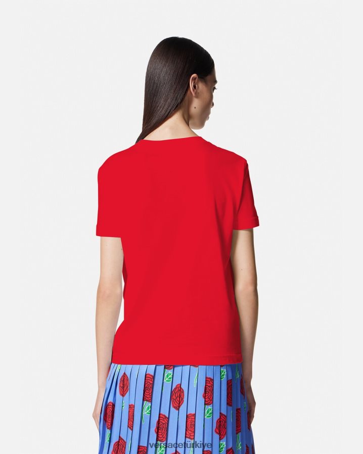 Versace gül logolu tişört kadınlar turuncu Giyim B0HHR82168