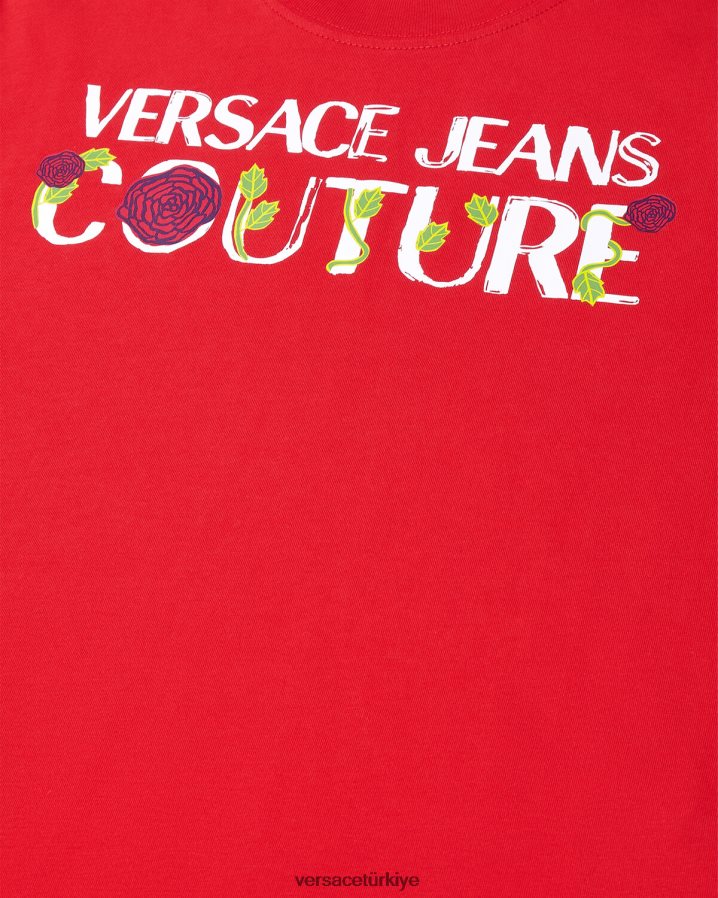 Versace gül logolu tişört kadınlar turuncu Giyim B0HHR82168