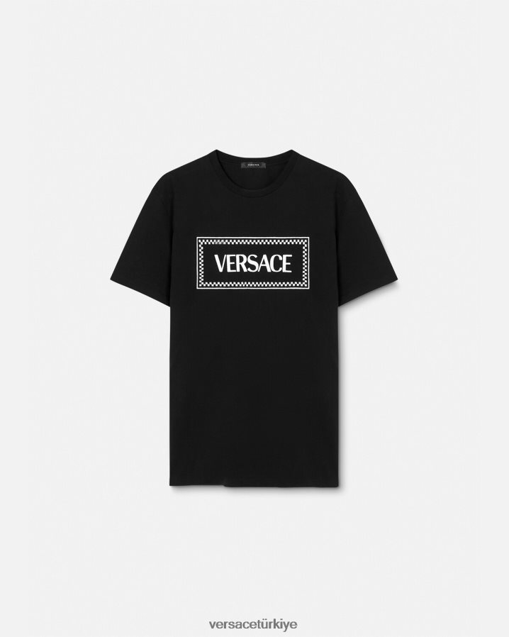 Versace işlemeli logolu tişört kadınlar siyah Giyim B0HHR8137