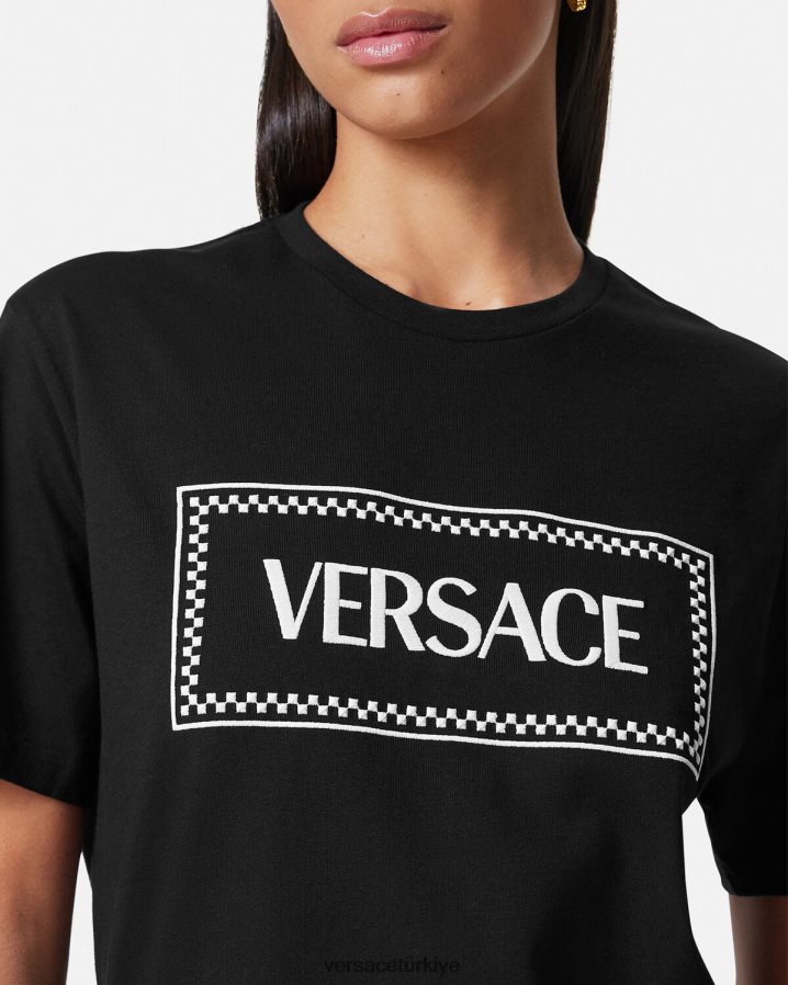 Versace işlemeli logolu tişört kadınlar siyah Giyim B0HHR8137