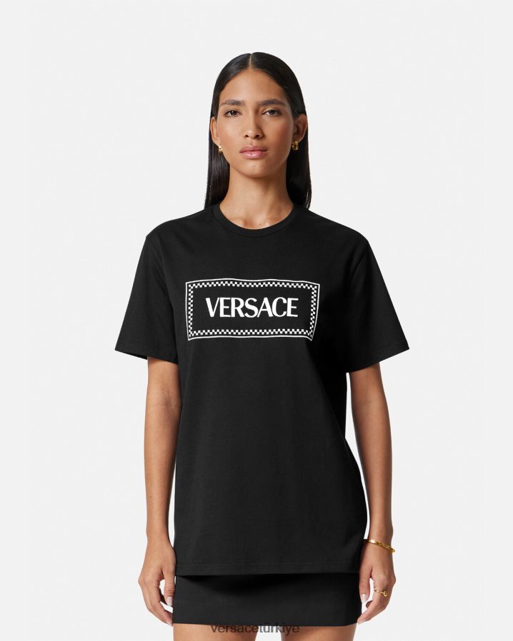 Versace işlemeli logolu tişört kadınlar siyah Giyim B0HHR8137