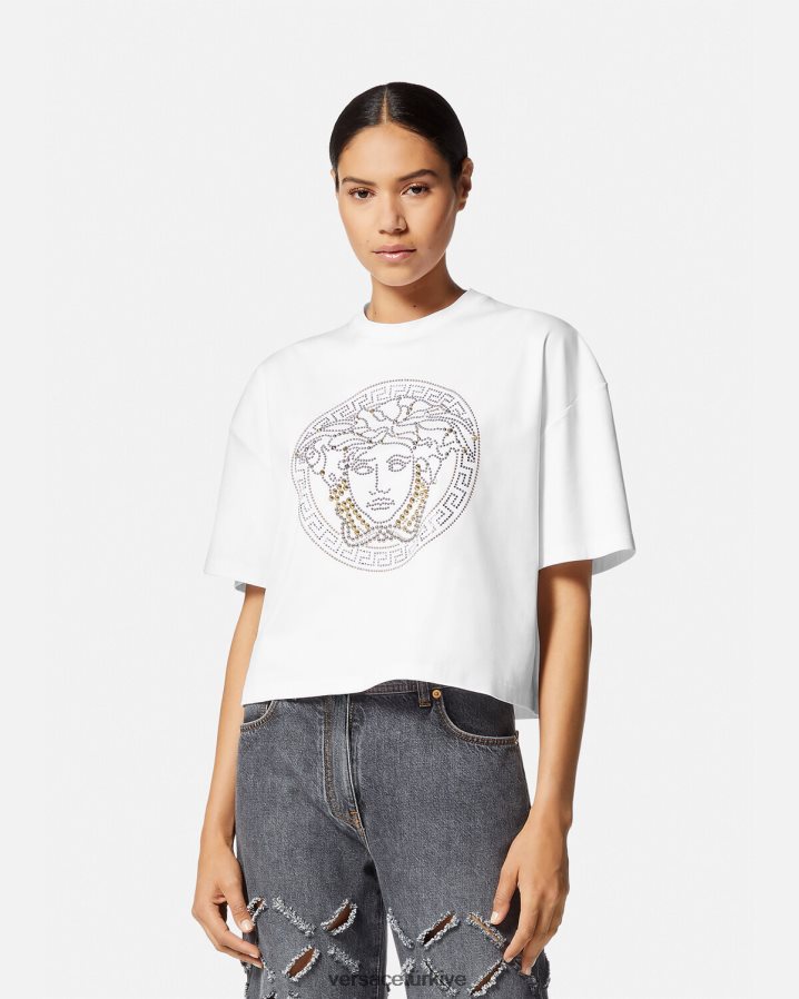Versace çivili medusa kısa üst kadınlar beyaz Giyim B0HHR8154