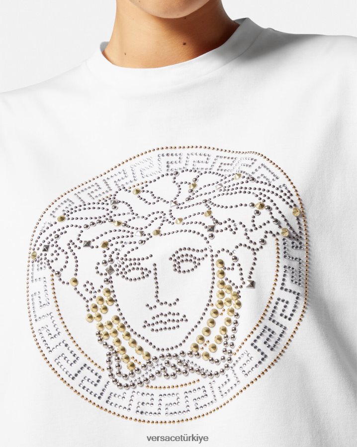 Versace çivili medusa kısa üst kadınlar beyaz Giyim B0HHR8154