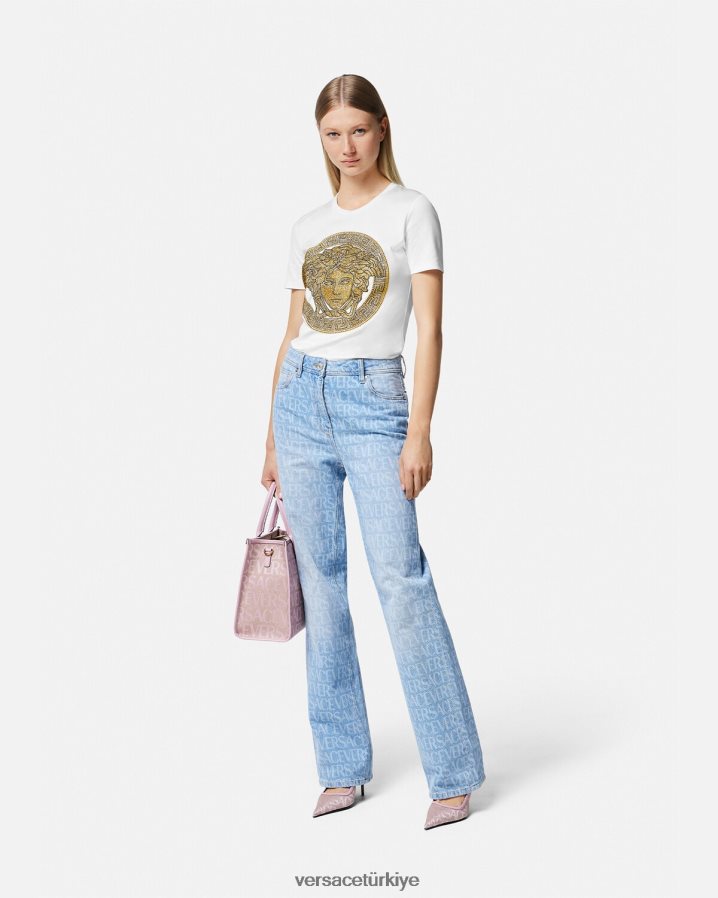 Versace kristal la medusa tişört kadınlar Beyaz altın Giyim B0HHR8133